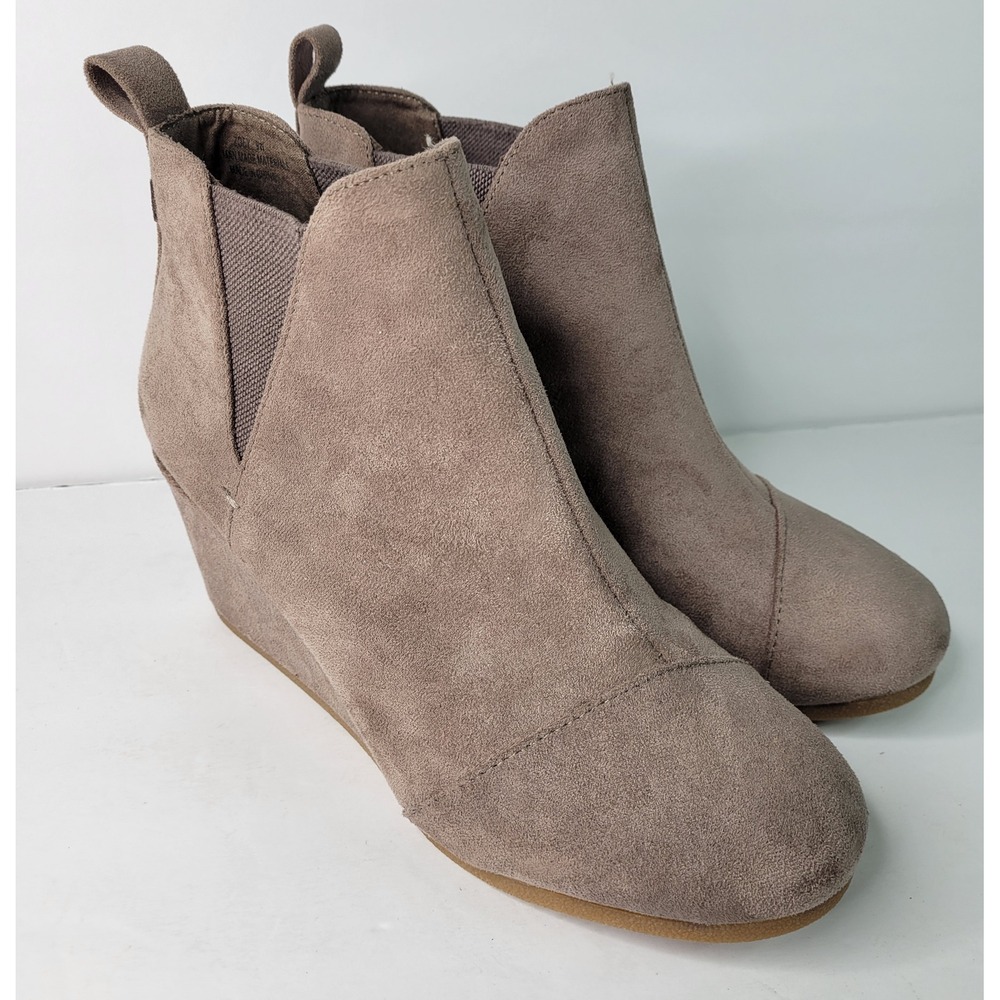 Dunes Memory Foam Womens Taupe Faux Suede Wedge Ankle Boots Size 9W Round Toe